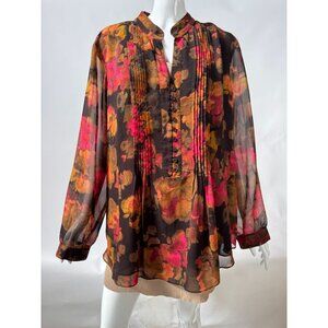 Coldwater Creek Sheer Floral Print Blouse 2X 20-22 Long Sleeve Button Front Poly